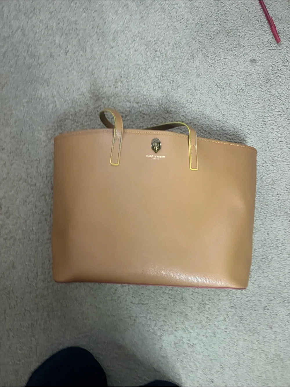 Kurt Geiger Tan Leather Tote with Gold Emblem 11”X17”